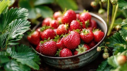 basket of fresh strawberries in garden