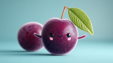 Funny plum with slice