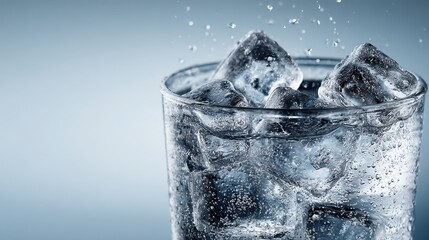 Glass of mineral carbonated water with ice