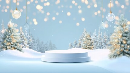 Christmas background with cylindrical podium for promotions