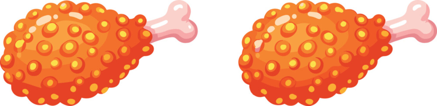 Vector illustration of two crispy fried chicken drumsticks with textured coating and bones in cartoon-style food design.