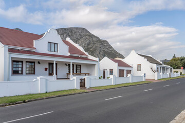 picturesque white houses on street at Hermanus, South Africa