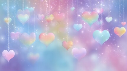 Romantic pastel Valentines Day banner with rainbow hearts
