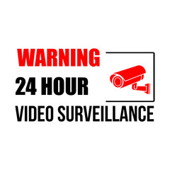 CCTV, Warning 24 Hour Video Surveillance Symbol Sign, Vector black and white