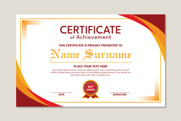 Simple achievement certificate template red and orange background
