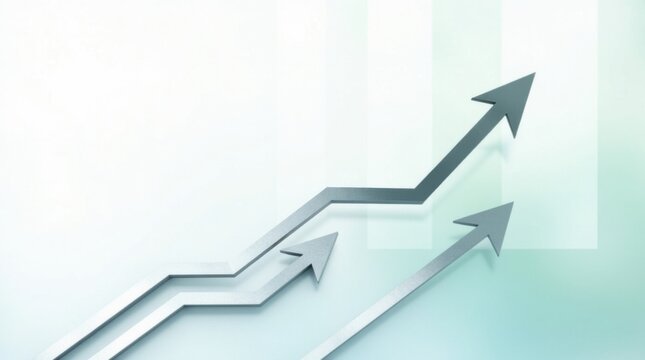 Tema empresarial abstracto con flechas ascendentes formadas por elegantes l&iacute;neas met&aacute;licas