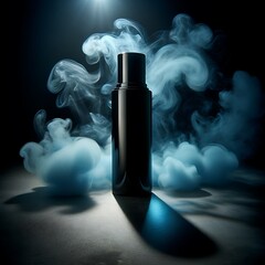 Elegant perfume bottle amidst mystical smoke