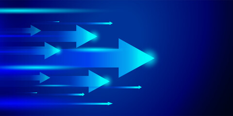 Business Sales Growth Arrow on Blue Technology Background with Speed Light Effect, Success Strategy, Financial Increase, Market Performance, Corporate Presentation and Digital Innovation Concept.