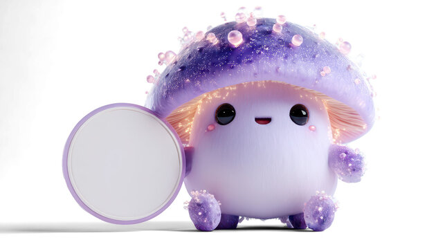 mushroom-shaped lavender alien with glowing spores and tiny blinking eyes