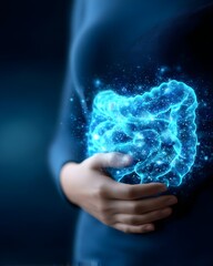 Stomach health concept, Woman hand on belly for healthy probiotic microflora with stomach, probiotic, microflora, bowel, health, healthy, 