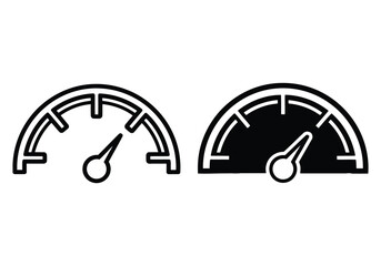 Simple speedometer icon set showing performance measurement gauge in two styles