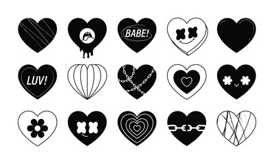 Heart with elements vector. Trendy Y2k backgrounds for posters, prints,  or stickers.
