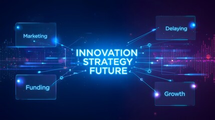 Innovative strategy concept with marketing, funding, delaying, and growth, showcasing a forwardthinking approach to business and technology for future success