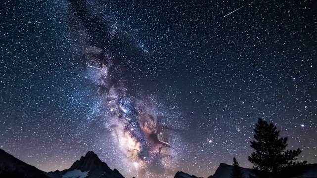 The profound sense of wonder and solitude evoked by observing the universe from an isolated, pristine wilderness setting, free from light pollution. Medium shot focusing on the transition between?