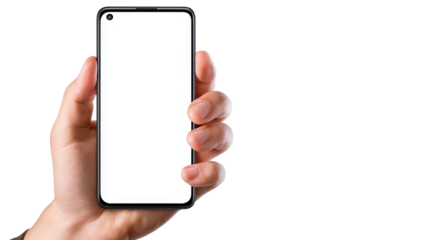 Hand showing smartphone with blank screen
