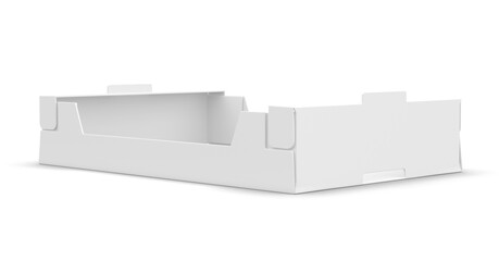 Blank Cardboard Tray Packaging Mockup Isolated on White Background, 3D Render.