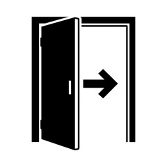 Exit door icon with arrow. Way out symbol vector illustration.