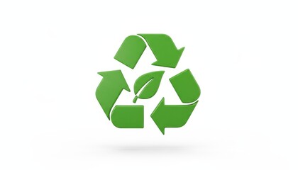 Obraz premium A green recycling symbol with arrows and a leaf, representing sustainability and environmental awareness.