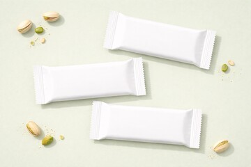 Minimalist Snack Bar Wrapper Mockup with Pistachios on Light Background