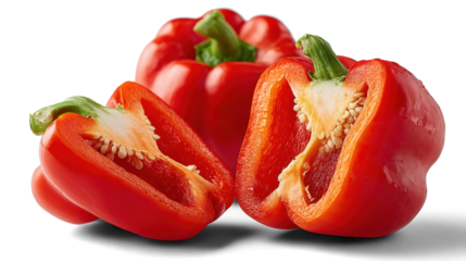 Sweet red bell peppers on white background