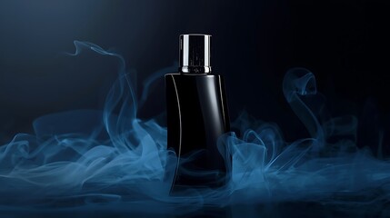 Elegant perfume bottle in mystical fog