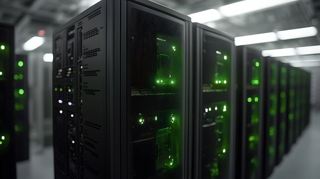 Server room with green lights. - Powered by Adobe