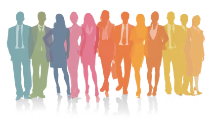 Silhouettes of diverse business people, men and women, standing in a group