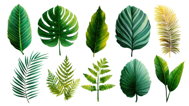 Set of tropical leaves and palm fronds - Powered by Adobe