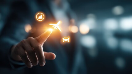 Person interacting with travel concept