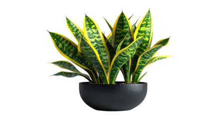A vibrant, potted plant with elongated, variegated leaves of green and yellow, sits against a solid black backdrop. It's a striking contrast