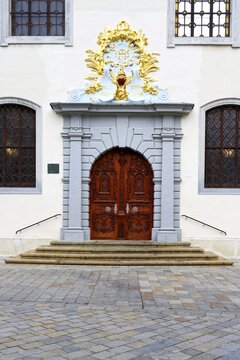 Holy Saviour Church or the Jesuit Church, Decorated wooden door, Bratislava, Slovakia