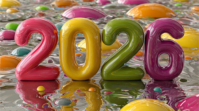 2026 3D text , new year number in bold modern typography, vibrant gradient colors , background image. - Powered by Adobe