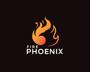 abstract fire phoenix logo, circular fire with phoenix head shadow logo design template