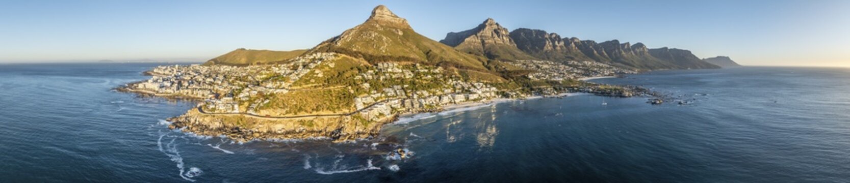 Cityscape, Aerial View, Ocean with Bantry Bay, Clifton Beach, Camps Bay and Lion's Head, Cape Town, South Africa