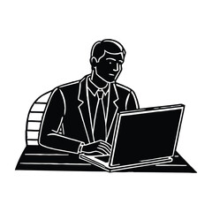 Office worker laptop silhouette
