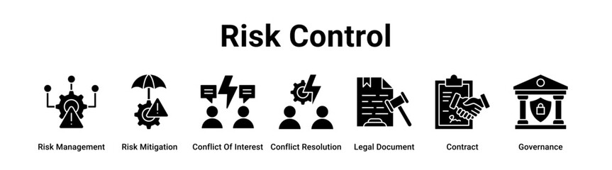 Risk Control web banner icon vector illustration concept for business with icon of Risk Management, Risk Mitigation, Conflict Of Interest, Conflict Resolution, Legal Document.
