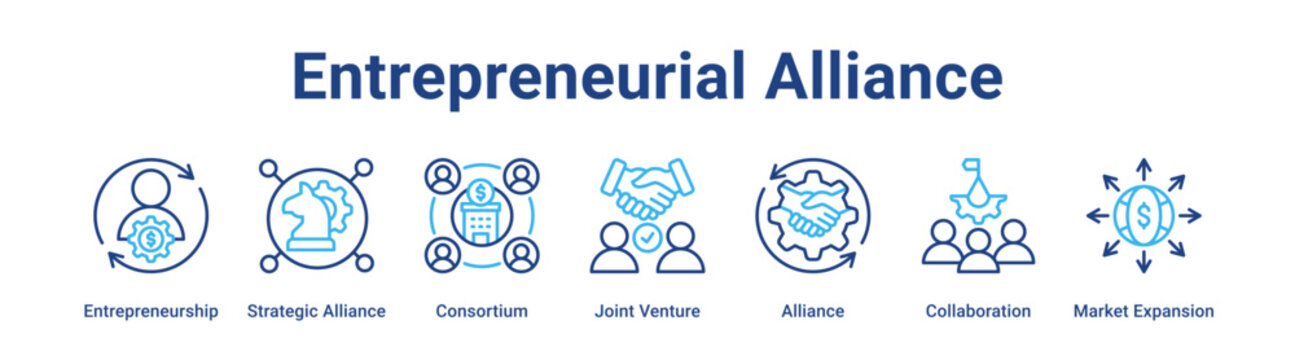 Entrepreneurial Alliance web banner icon vector illustration concept for business with icon of Entrepreneurship, Strategic Alliance, Consortium, Joint Venture, Alliance, Collaboration.
