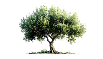 Olive tree silhouetted against black, showing trunk, foliage, and small grass