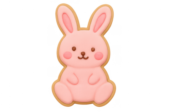 Pink bunny cookie icon celebrating easter holiday - Powered by Adobe
