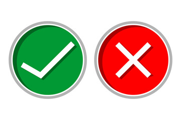Obraz premium Green Checkmark and Red Crossmark Icons. Approval and Rejection Symbols for Digital Interfaces, Web Buttons, and User Feedback