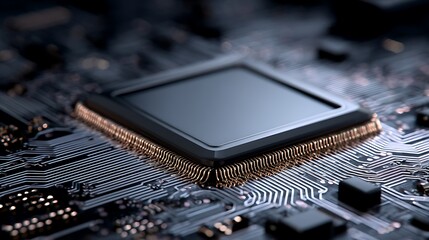 A close-up view of a central processing unit (CPU) on a circuit board, showcasing intricate connections