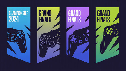 Collection of Grand Finals Championship 2024 banners featuring game controllers perfect for esports events and gaming promotions