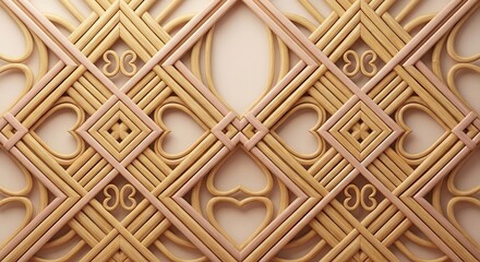 Intricate wooden decorative panel with heart and diamond patterns