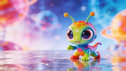 Adorable Rainbow Alien Toy Discovering a Fantastic Planetary Realm