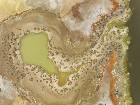 Marshland at the lagoon Estero del Rinc&oacute;n. Aerial view. Drone shot. Huelva province, Andalusia, Spain