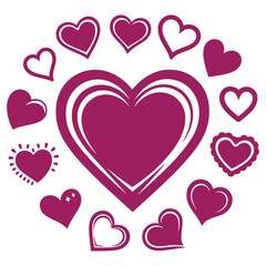 Collection of purple hearts in various styles isolated on a transparent background perfect for Valentines Day designs and romantic themes