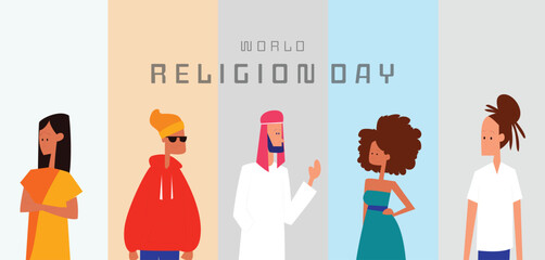 World Religion Day Celebration With Diverse People In Colorful Panels