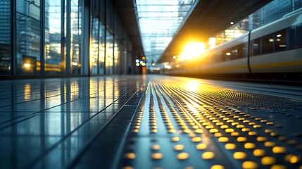 Train station platform sunrise.