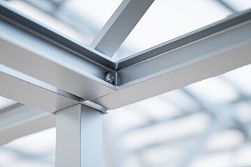 Close-up of metallic construction framework in a building with a blurred background