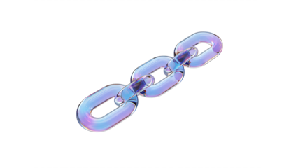 A futuristic 3d rendered iridescent chain link against a minimalist black background isolated on transparent background